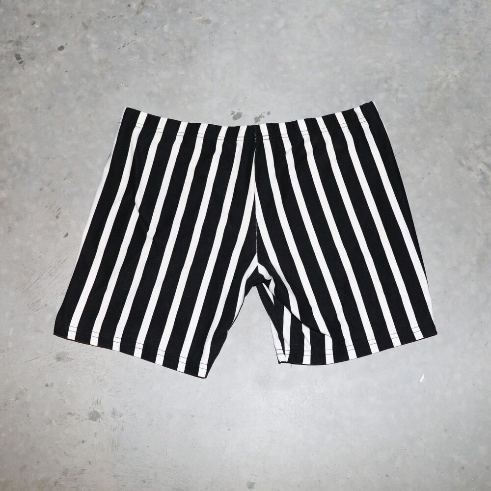 Black White Stripe Biker‎ Shorts Summer Casual Workout Mini Shorts Size Medium